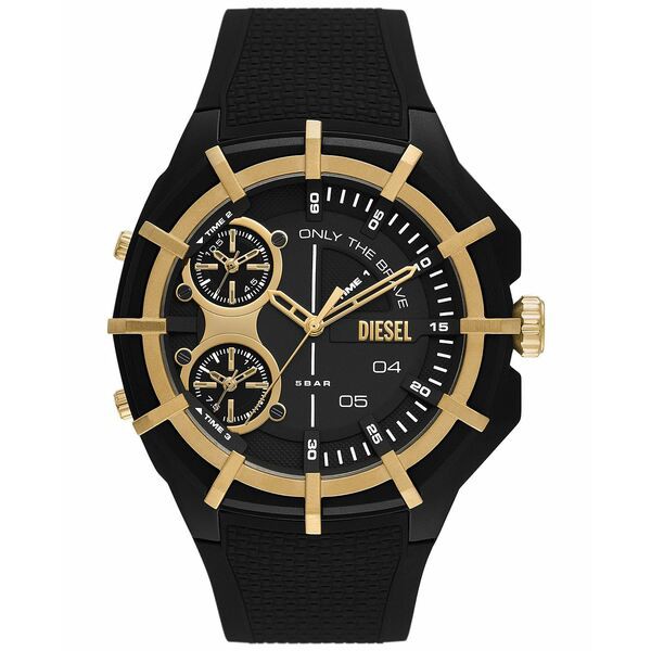 ディーゼル メンズ 腕時計 アクセサリー Men's Chronograph Framed Black Silicone Strap Watch 51mm Black