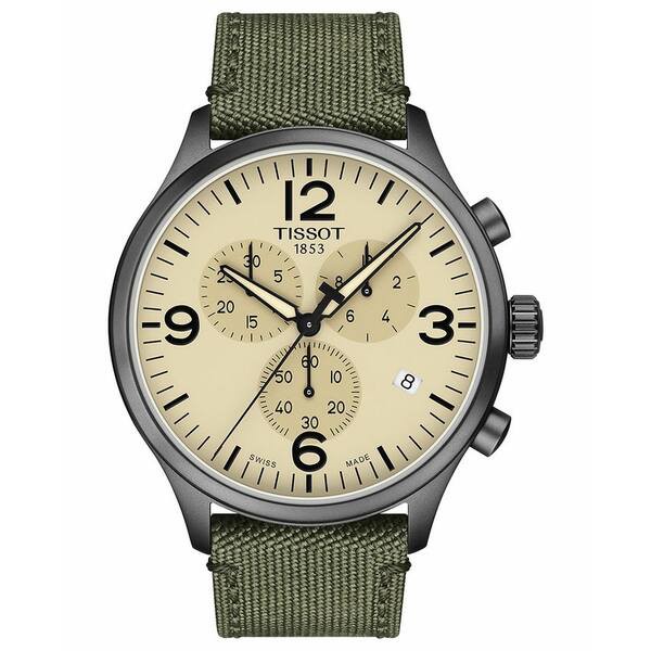 ティソット メンズ 腕時計 アクセサリー Men's Swiss Chronograph Chrono XL Green Fabric Strap Watch 45mm Green