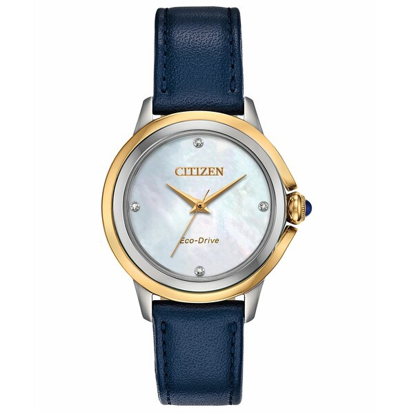 シチズン レディース 腕時計 アクセサリー Eco-Drive Women's Ceci Diamond-Accent Blue Leather Strap Watch 32mm Blue