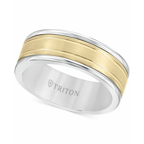 トライトン メンズ リング アクセサリー Men's Two-Tone Inlay Band in White Tungsten Carbide & 14k Gold White Tungsten