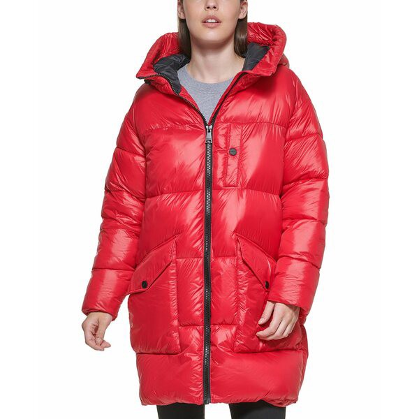 ダナキャランニューヨーク レディース ジャケット＆ブルゾン アウター DKNY Wet Shine Long Puffer Coat Rudolph Red