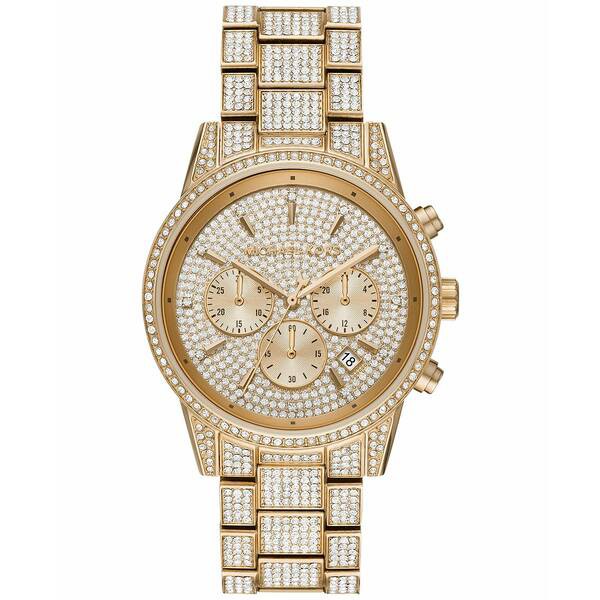 マイケルコース レディース 腕時計 アクセサリー Women's Chronograph Ritz Gold-Tone Stainless Steel Pavé Bracelet Watch 41mm