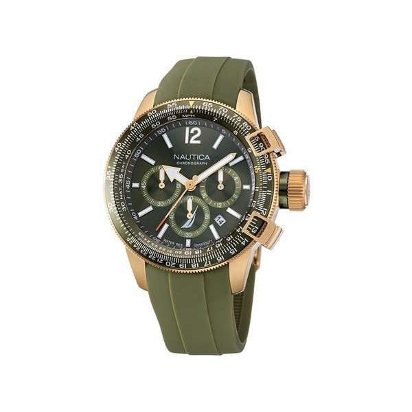 ナウティカ メンズ 腕時計 アクセサリー Men's Green Silicone Strap Watch 46mm Green