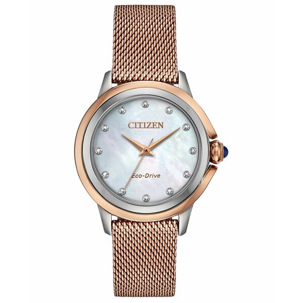 シチズン レディース 腕時計 アクセサリー Eco-Drive Women's Ceci Diamond-Accent Pink Gold-Tone Stainless Steel Mesh Bracelet Watch