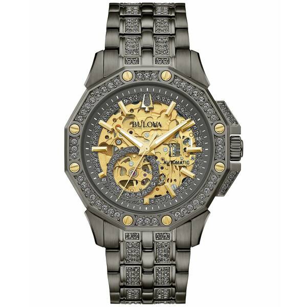 ブロバ メンズ 腕時計 アクセサリー Men's Octava Automatic Crystal-Accent Gray Stainless Steel Bracelet Watch 41.7mm Gray