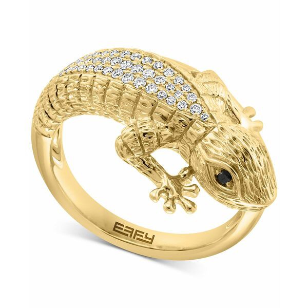 エフィー コレクション レディース リング アクセサリー EFFY® White & Black Diamond Lizard Ring (1/5 ct. t.w.) in 14k Gold Yell