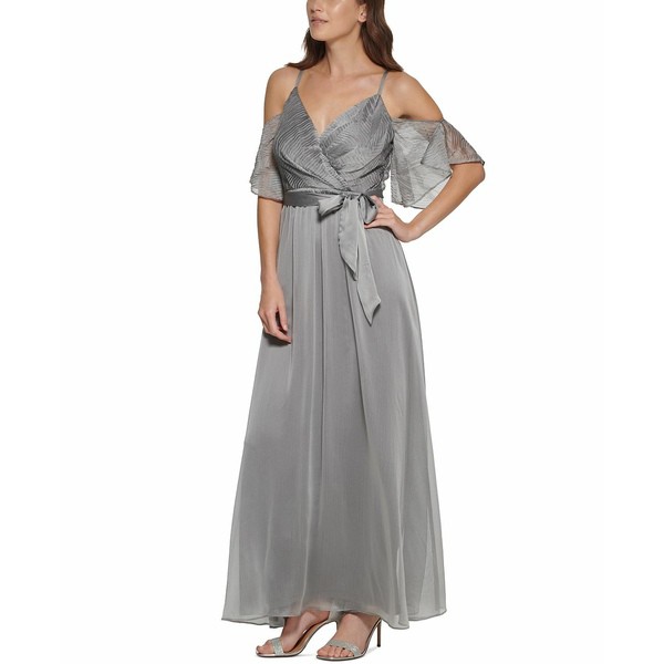 ダナ キャラン ニューヨーク レディース ワンピース トップス Tie-Waist Cold-Shoulder Gown Grey