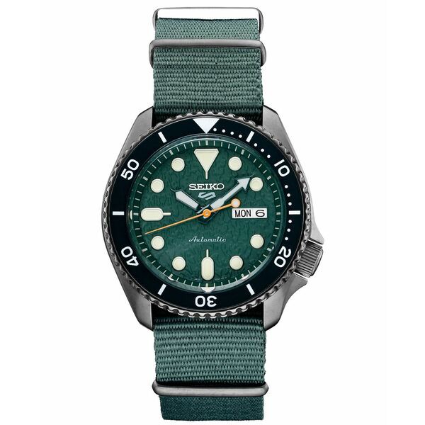 セイコー メンズ 腕時計 アクセサリー Men's Automatic 5 Sports Green Nylon Strap Watch 43mm Green