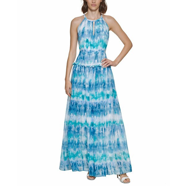 カルバンクライン レディース ワンピース トップス Tie-Dye Printed Gown Steel Blue