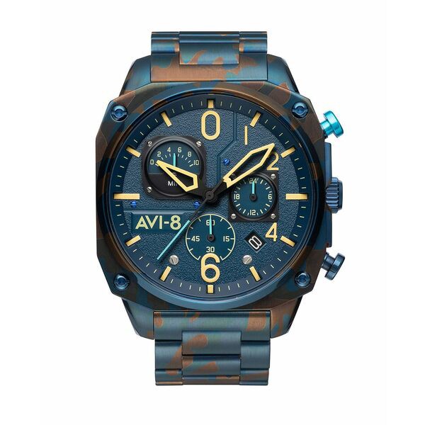 アヴィエイト メンズ 腕時計 アクセサリー Men's Hawker Hunter Retrograde Chronograph Air Camo with Blue-Tone Solid Stainless Steel