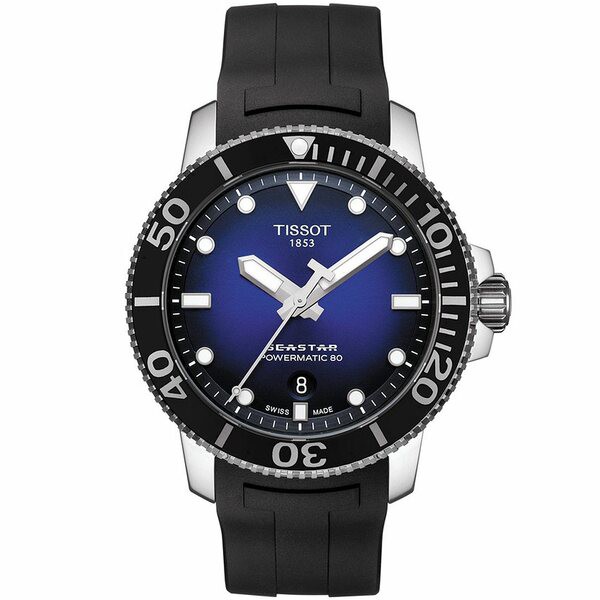 ティソット メンズ 腕時計 アクセサリー Men's Swiss Automatic Seastar 1000 Powermatic 80 Black Rubber Strap Diver Watch 43mm No Co