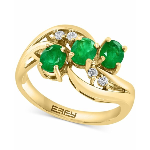 エフィー コレクション レディース リング アクセサリー EFFY® Emerald (1 ct. t.w.) & Diamond (1/10 ct. t.w.) Three Stone Swirl