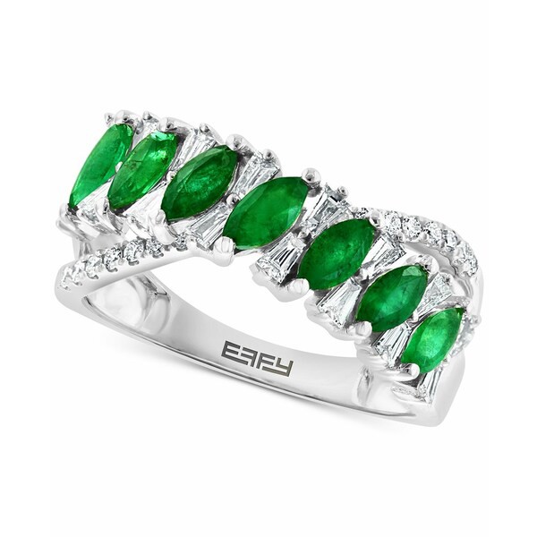 エフィー コレクション レディース リング アクセサリー EFFY® Emerald (7/8 ct. t.w.) & Diamond (1/2 ct. t.w.) Crossover Stateme