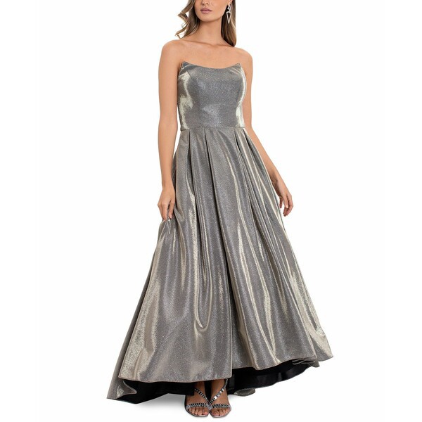 ベッツィ アンド アダム レディース ワンピース トップス Strapless High-Low Metallic Ball Gown Gold Silver