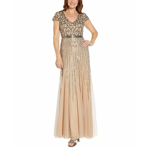 アドリアナ パペル レディース ワンピース トップス Embellished V-Neck Gown Nude