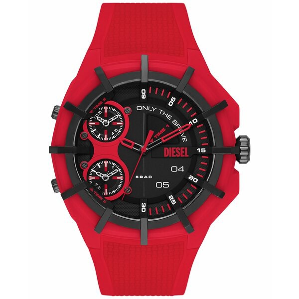 ディーゼル メンズ 腕時計 アクセサリー Men's Chronograph Framed Red Silicone Strap Watch 51mm Red