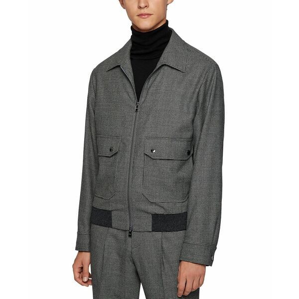 ヒューゴボス メンズ ジャケット＆ブルゾン アウター BOSS Men's Slim-Fit Micro-Check Jacket Medium Grey