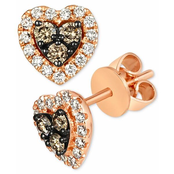 ルヴァン レディース ピアス＆イヤリング アクセサリー Chocolate Diamond (1/5 ct. t.w.) & Vanilla Diamond (1/6 ct. t.w.) Heart Halo