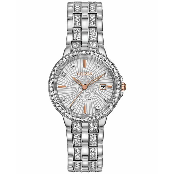 シチズン レディース 腕時計 アクセサリー Women's Eco-Drive Crystal Accent Stainless Steel Bracelet Watch 28mm EW2340-58A No Color