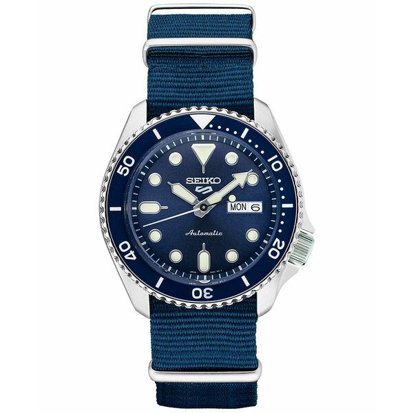 セイコー メンズ 腕時計 アクセサリー Men's Automatic 5 Sports Blue Nylon Strap Watch 43mm Blue