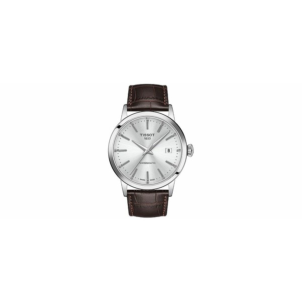 ティソット メンズ 腕時計 アクセサリー Men's Swiss Automatic Classic Dream Brown Leather Strap Watch 42mm Silver