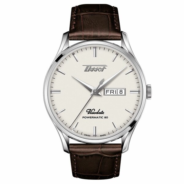 ティソット メンズ 腕時計 アクセサリー Men's Swiss Automatic Heritage Visodate Powermatic 80 Brown Leather Strap Watch 42mm Silve