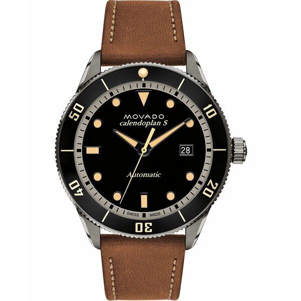 モバド メンズ 腕時計 アクセサリー Men's Swiss Automatic Heritage Calendoplan Brown Leather Strap Watch 43mm Brown