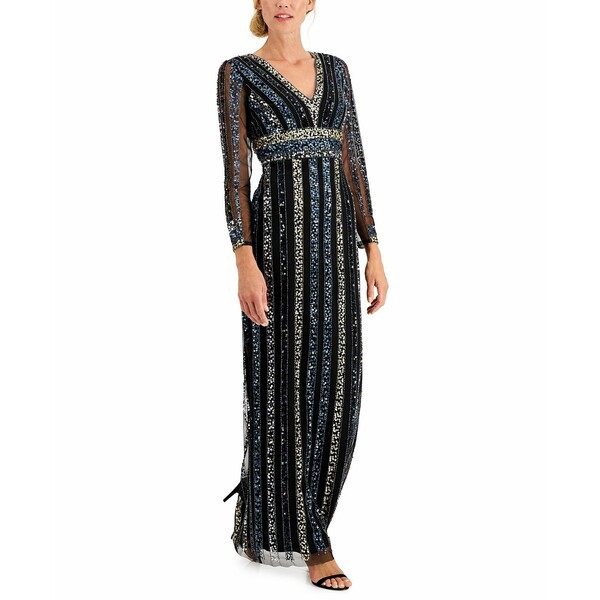 アドリアナ パペル レディース ワンピース トップス Embellished Column Gown Black Multi