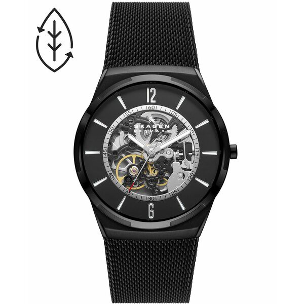 スカーゲン メンズ 腕時計 アクセサリー Men's Automatic Melbye Black-Tone Stainless Steel Mesh Bracelet Watch 42mm Black