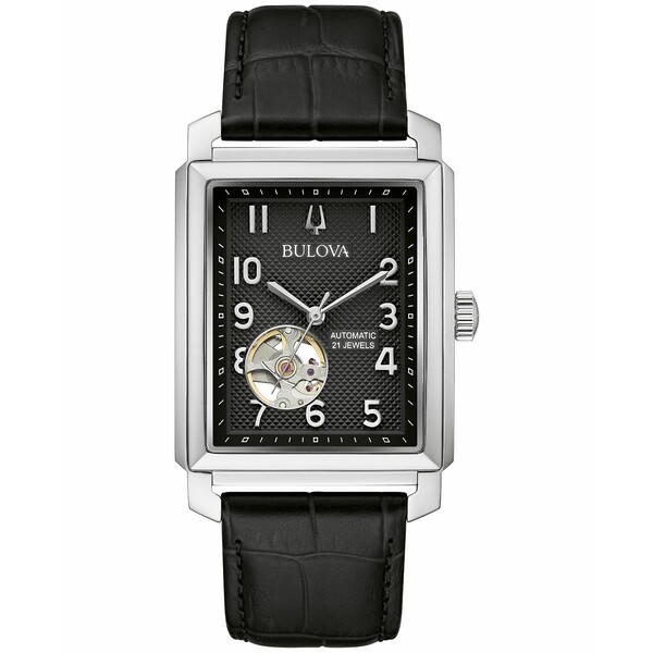 ブロバ メンズ 腕時計 アクセサリー Men's Automatic Sutton Black Leather Strap Watch 33mm Black