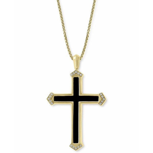 エフィー コレクション メンズ ネックレス・チョーカー アクセサリー EFFY® Men's Onyx & Diamond (1/10 ct. t.w.) Cross 22" Pendan