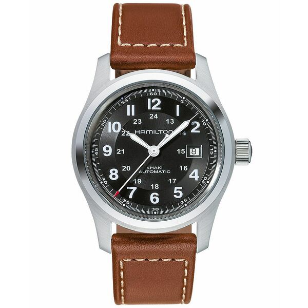 ハミルトン メンズ 腕時計 アクセサリー Men's Swiss Automatic Khaki Field Brown Leather Strap Watch 42mm H70555533 No Color