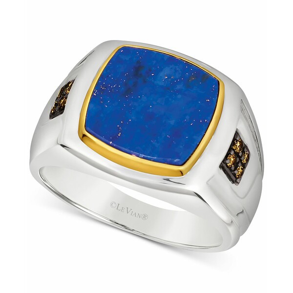 ルヴァン メンズ リング アクセサリー Men's Lapis Lazuli & Chocolate Diamond (1/10 ct. t.w.) Ring in Sterling Silver & 14k Gold Si