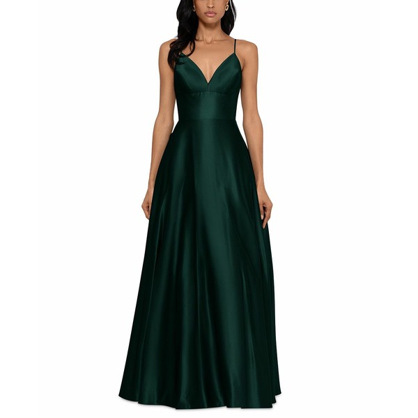 ベッツィ アンド アダム レディース ワンピース トップス Satin V-Neck Ball Gown Emerald