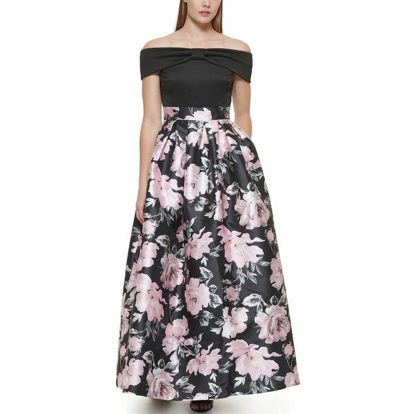 ジェシカハワード レディース ワンピース トップス Floral-Skirt Off-The-Shoulder Ball Gown Black Multi