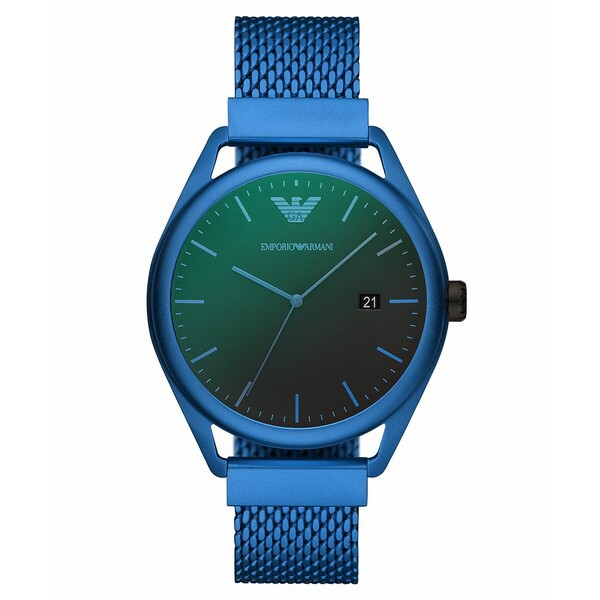 エンポリオ アルマーニ メンズ 腕時計 アクセサリー Men's Blue Aluminum Mesh Bracelet Watch 43mm Blue