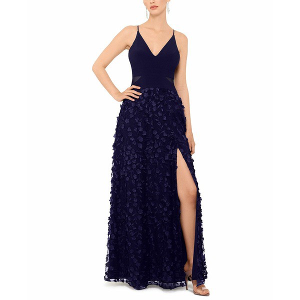 エスケープ レディース ワンピース トップス Flower-Skirt Gown Navy Blue