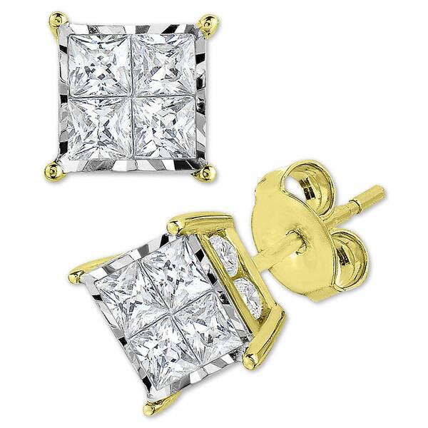 トゥルーミラクル レディース ピアス＆イヤリング アクセサリー Diamond Princess Cluster Stud Earrings (1/2 ct. t.w.) in 14k White,