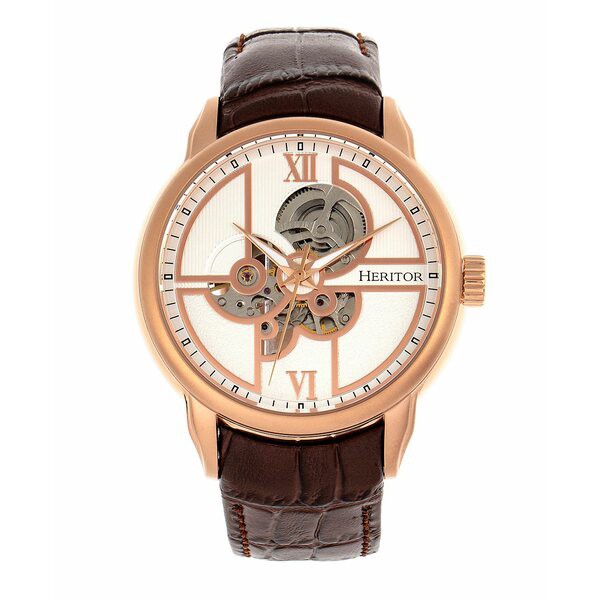 ヘリトール レディース 腕時計 アクセサリー Women's Automatic Sanford Semi Skeleton Blue or Black or Brown Genuine Leather Band Wa