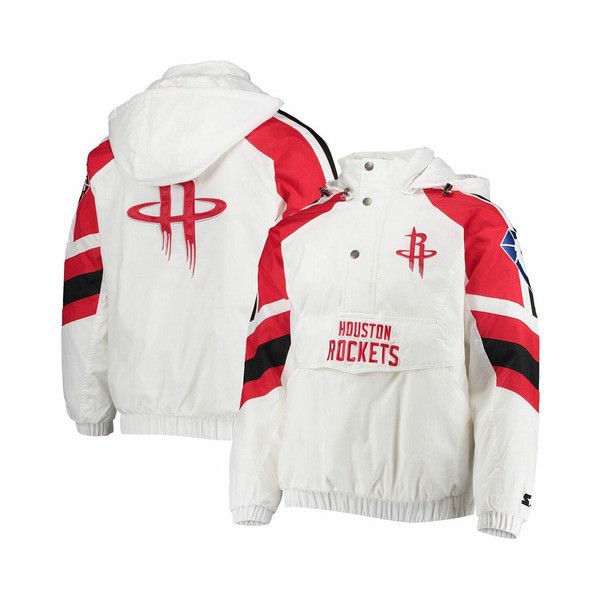 スターター メンズ ジャケット＆ブルゾン アウター Men's White, Red Houston Rockets The Pro Iii Quarter-Zip Hoodie Jacket White, Re