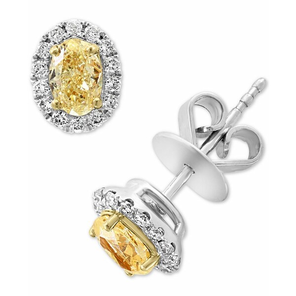 エフィー コレクション レディース ピアス＆イヤリング アクセサリー EFFY® Yellow & White Diamond Oval Halo Stud Earrings (7/8 c