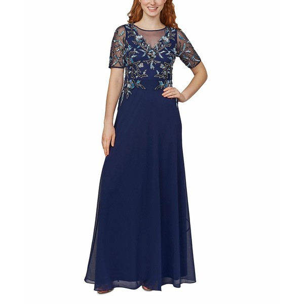 アドリアナ パペル レディース ワンピース トップス Sequin-Floral Gown Light Navy