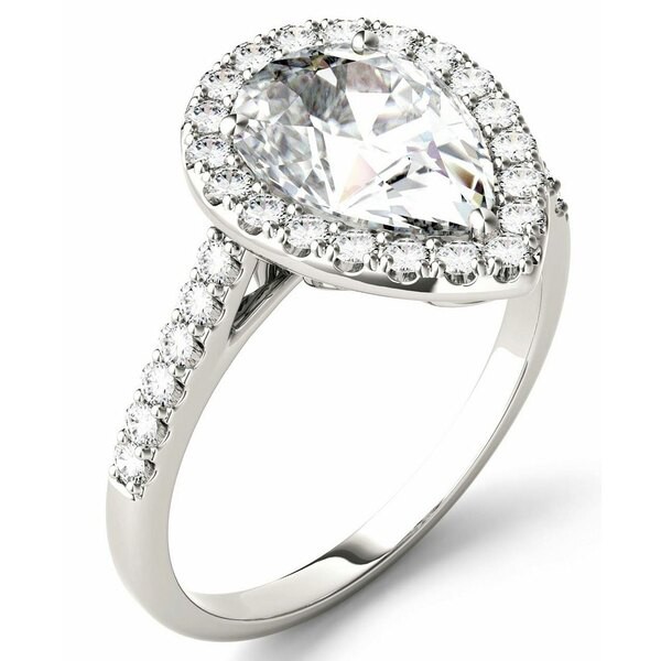 チャールズ アンド コルバード レディース リング アクセサリー Moissanite Pear Halo Ring (2-5/8 ct. tw. Diamond Equivalent) in 14k