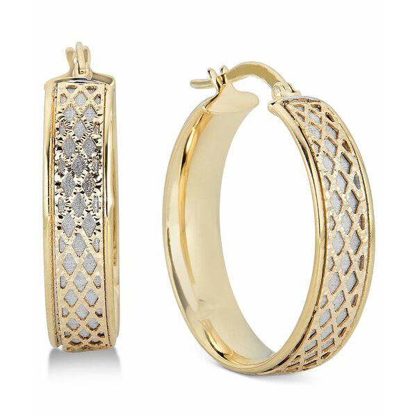 イタリアン ゴールド レディース ピアス＆イヤリング アクセサリー Lattice-Design Hoop Earrings in 14k White Gold and 14k Gold Gold