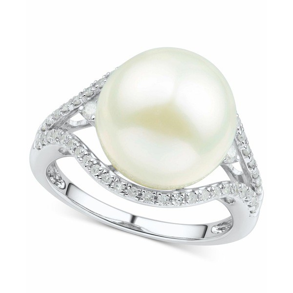 ホノラ レディース リング アクセサリー Cultured White Ming Pearl (12mm) & Diamond (1/3 ct. t.w.) Ring in 14k Gold White Gold