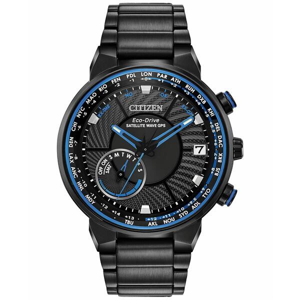 シチズン メンズ 腕時計 アクセサリー Eco-Drive Men's Satellite Wave GPS Black-Tone Stainless Steel Bracelet Watch 44mm Black