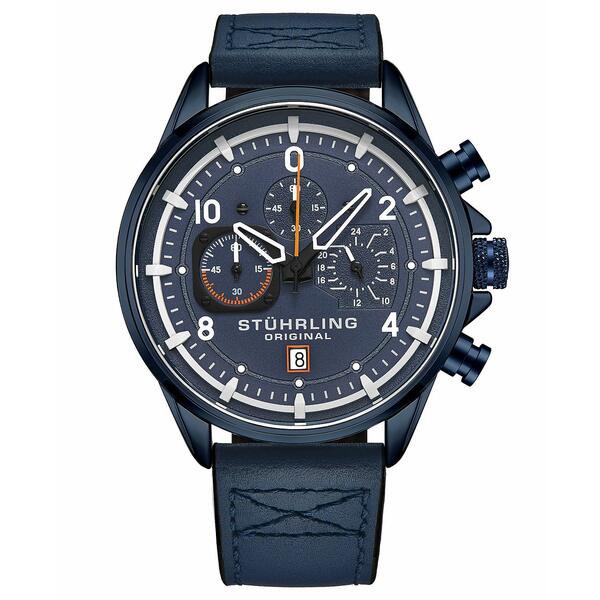 スターリング メンズ 腕時計 アクセサリー Men's Blue Genuine Leather Strap with Blue Stitching Watch 45mm Blue