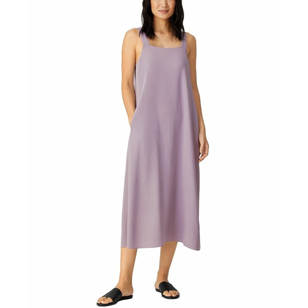 エイリーンフィッシャー レディース ワンピース トップス Women's Petite Solid Silk Pocket Dress Misty Lilac