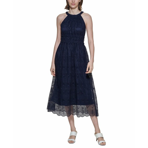 カルバンクライン レディース ワンピース トップス Lace Halter Midi Dress Indigo