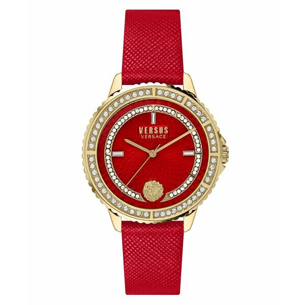 ヴェルサス ヴェルサーチ レディース 腕時計 アクセサリー Versus by Versace Women's Montorgueil Red Leather Strap Watch 38mm Gold